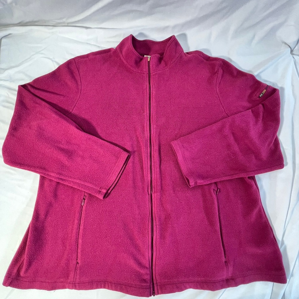 LL Bean Womens 3X Full Zip Fleece Jacket Magenta Pink Mock Neck 251257